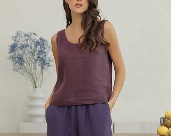 Linen Tank Top Dark Plum, Basic Linen Top, Linen Blouse, Linen Tshirt, Linen Top, Pure Linen, Everyday Linen, Handmade Linen, Sleeveless Top