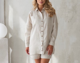 Natural Linen Oversized Shirt, Button Linen Shirt, Washed Softened Natural Linen, Shirt Women, Everyday Linen