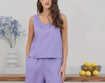 Linen Sleeveless Tank Top for Women, Minimalist Linen Sleeveless Blouse / Lavender