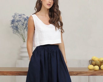 Milk White Linen Crop Top for Women, Sleeveless Linen Summer Top, Minimalist Eco Friendly Crop Tank