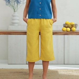 Honey Capris Linen, Capris Pants, Capris For Women, Capris Women, Linen Pants, High Waisted Pants, Handmade Linen, 100 Linen