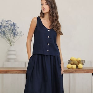 Linen Tank Top Dark Navy Blue, Basic Linen Top, Linen Blouse, Linen Tshirt, Linen Top, Pure Linen, Everyday Linen, Sleeveless Top