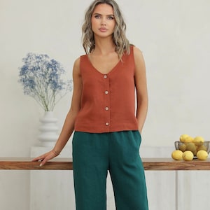 Linen Blouse, Chesnut Basic Linen Top, Linen Tshirt, Linen Top, Pure Linen, Everyday Linen, Sleeveless Top