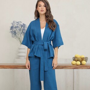 Dark Teal Linen Jacket SIZE - S Ready To Ship, Linen Cardigan, Linen Clothes Women, Linen Top, Pure Linen, Everyday Linen