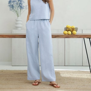 Cloudy Sky Linen Pants, High Waisted Pants, High Waist Trousers, Lithuanian Linen, Handmade 100 Linen Pants, Lithuanian Linen Clothes