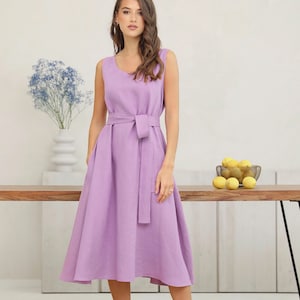 Lilac Linen Dress, Natural 100 Linen, Summer Dress, Vacation Dress, Sundress, Sustainable Clothing, Midi Dress, Oversized Dress