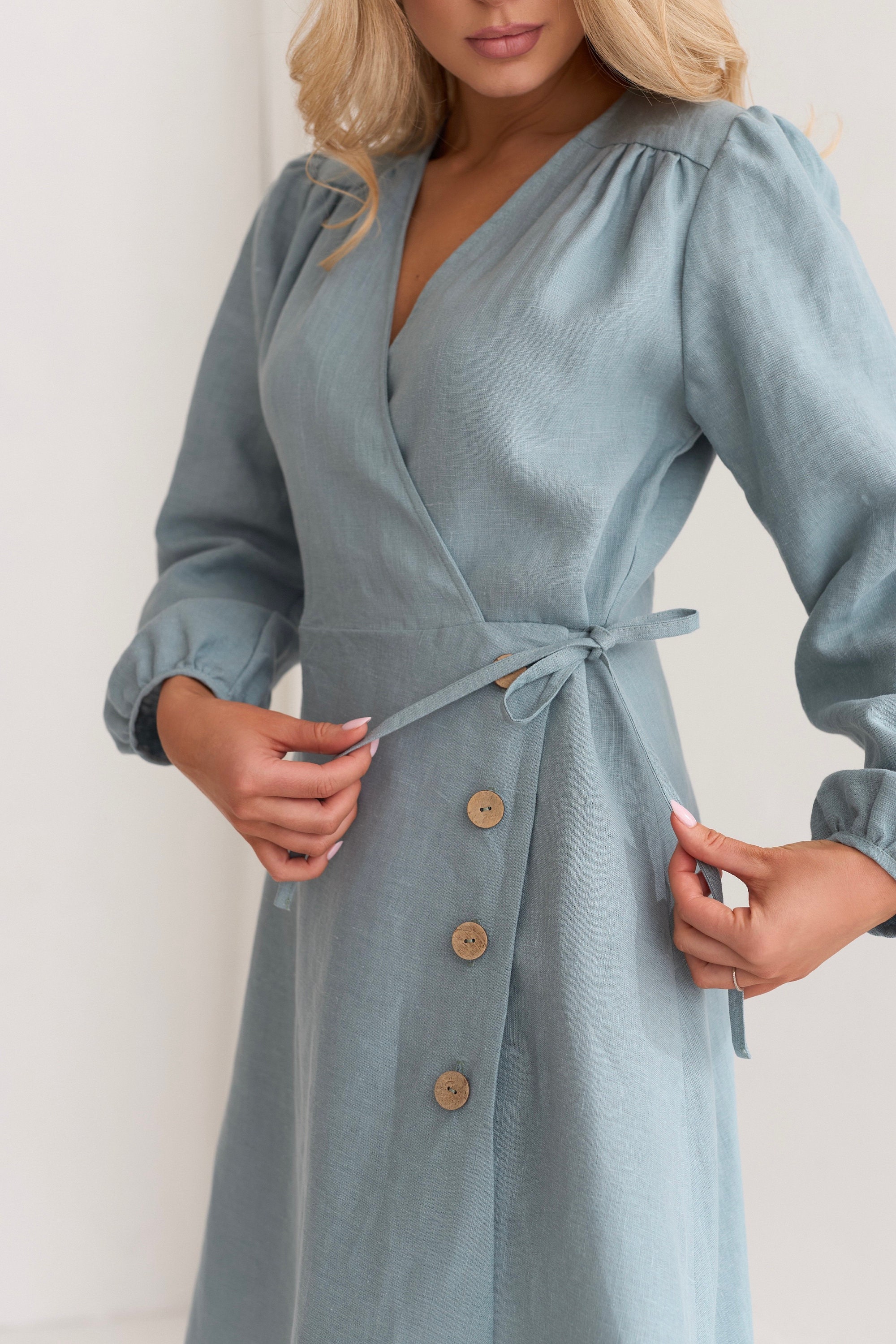 Urbann-Vibe Linen Robe Dress With Green Artistic Print For Summer Women Breathable Relaxed Fit main image 1