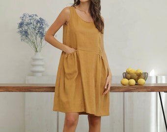 Light Brown Linen Dress, Natural 100 Linen, Summer Dress, Vacation Dress, Sundress, Sustainable Clothing, Midi Dress, Oversized Dress