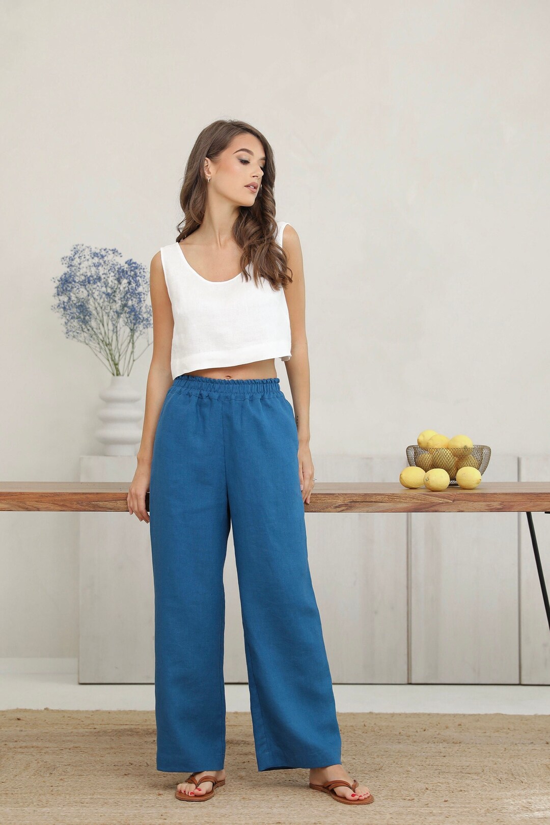 Teal Linen Pants