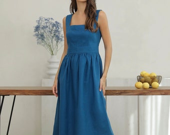 Nachhaltige Kleidung, Sommerkleid, Leinenkleid, Sommerkleid, Urlaubskleid, 100% Leinen, Midikleid, Türkises Kleid