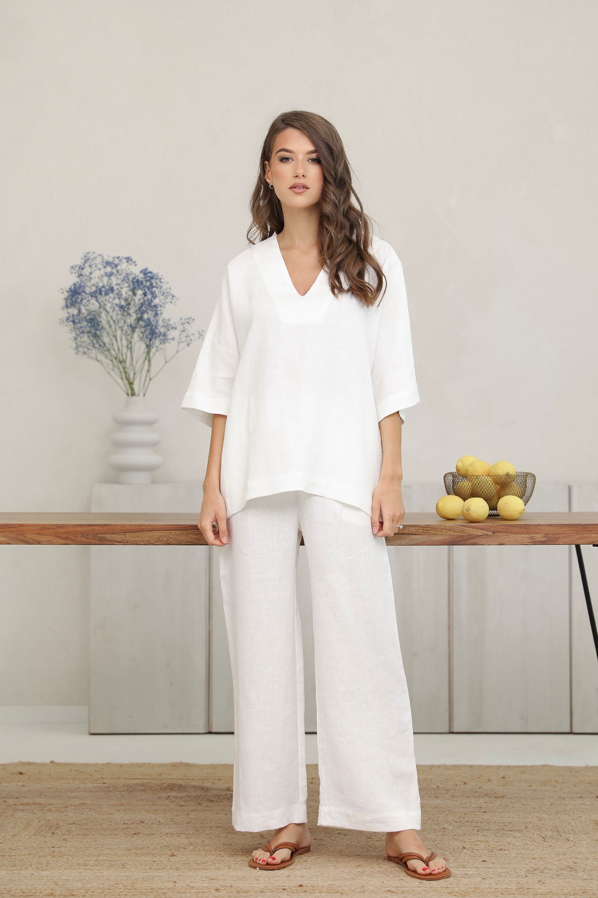 Linen 2 Piece Set Pants and Oversized Top Milk White Available in 34 — free download