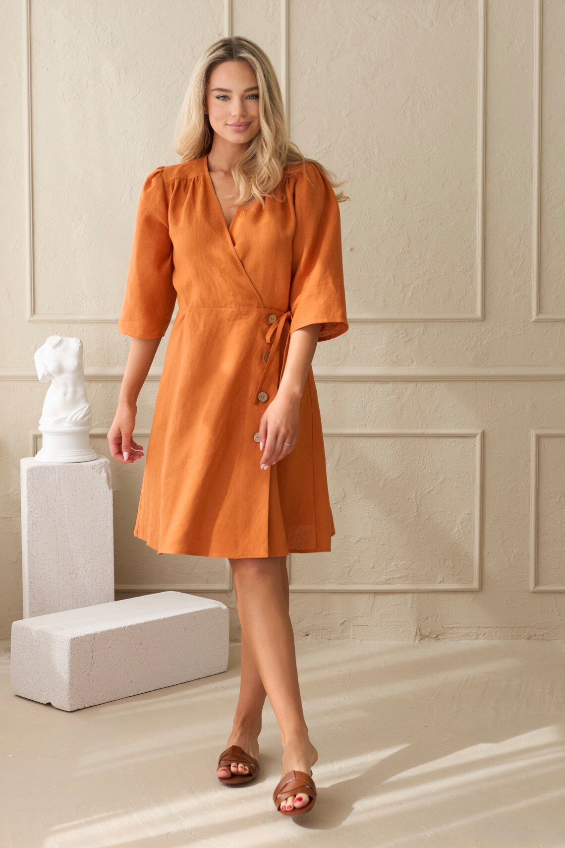 Rustic Orange Linen Dress