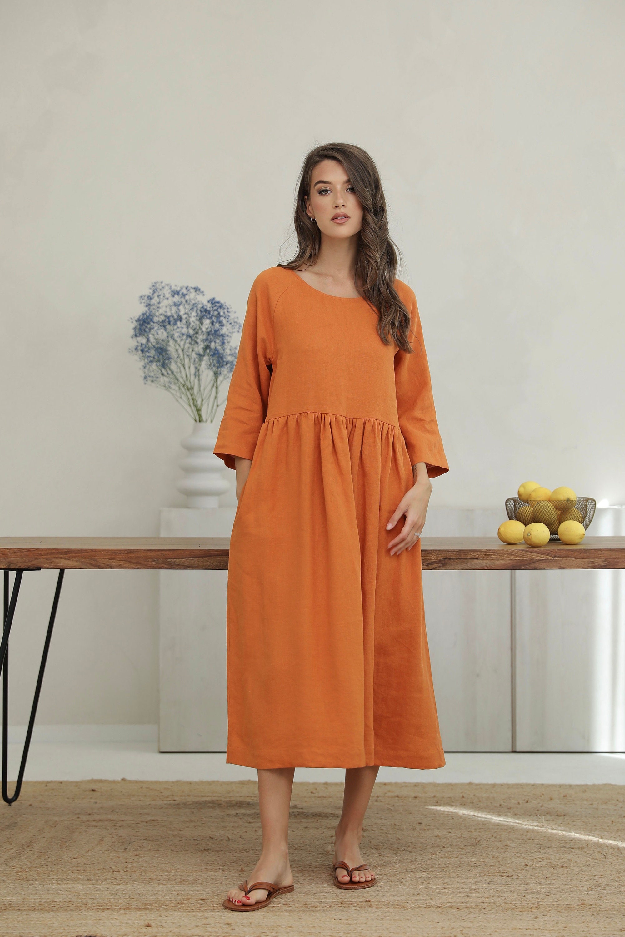 ワンピース alexia stam/linen v-neck dress brown il_fullxfull.5011877178_8018.jpg