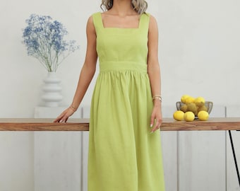 Linen Midi Dress With Adjustable Straps LINDA, Flowy Linen Dress, Linen  Beach Dress in Green, White or Other Color, Linen Sundress - Etsy