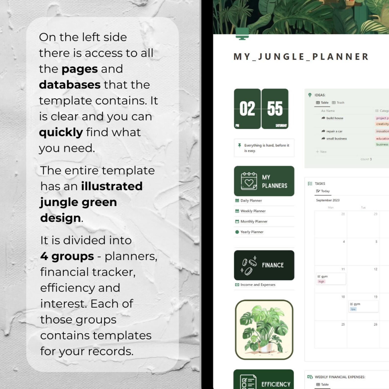 Notion Simple Life Planner jungle Aesthetic Dashboard, Daily and Weekly