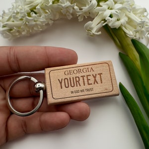 Coffret cadeau voiture neuve, porte-clés de plaque d'immatriculation de l'état de Géorgie, porte-clés, cadeau voiture neuve pour elle, Texas États-Unis, porte-clés, anneau de voiture, cadeau pour petit ami