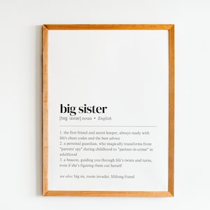 big sister definition print | gift for her | big sister print | sister print | gift for big sister | big sister poster | digital download