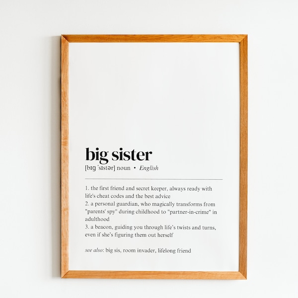 big sister definition print | gift for her | big sister print | sister print | gift for big sister | big sister poster | digital download