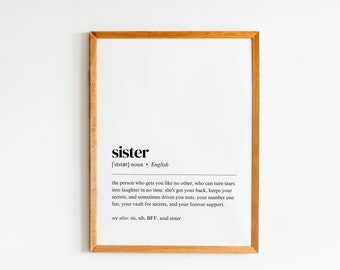 zusterdefinitie afdrukken | cadeau voor zus | familieafdruk | minimalistische kunst aan de muur | zusterprint | cadeau voor haar | digitaal downloaden