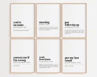 home office definition prints | bundle #3 | set of 6 prints | funny office wall art | gallery wall set | work from home | digital download
