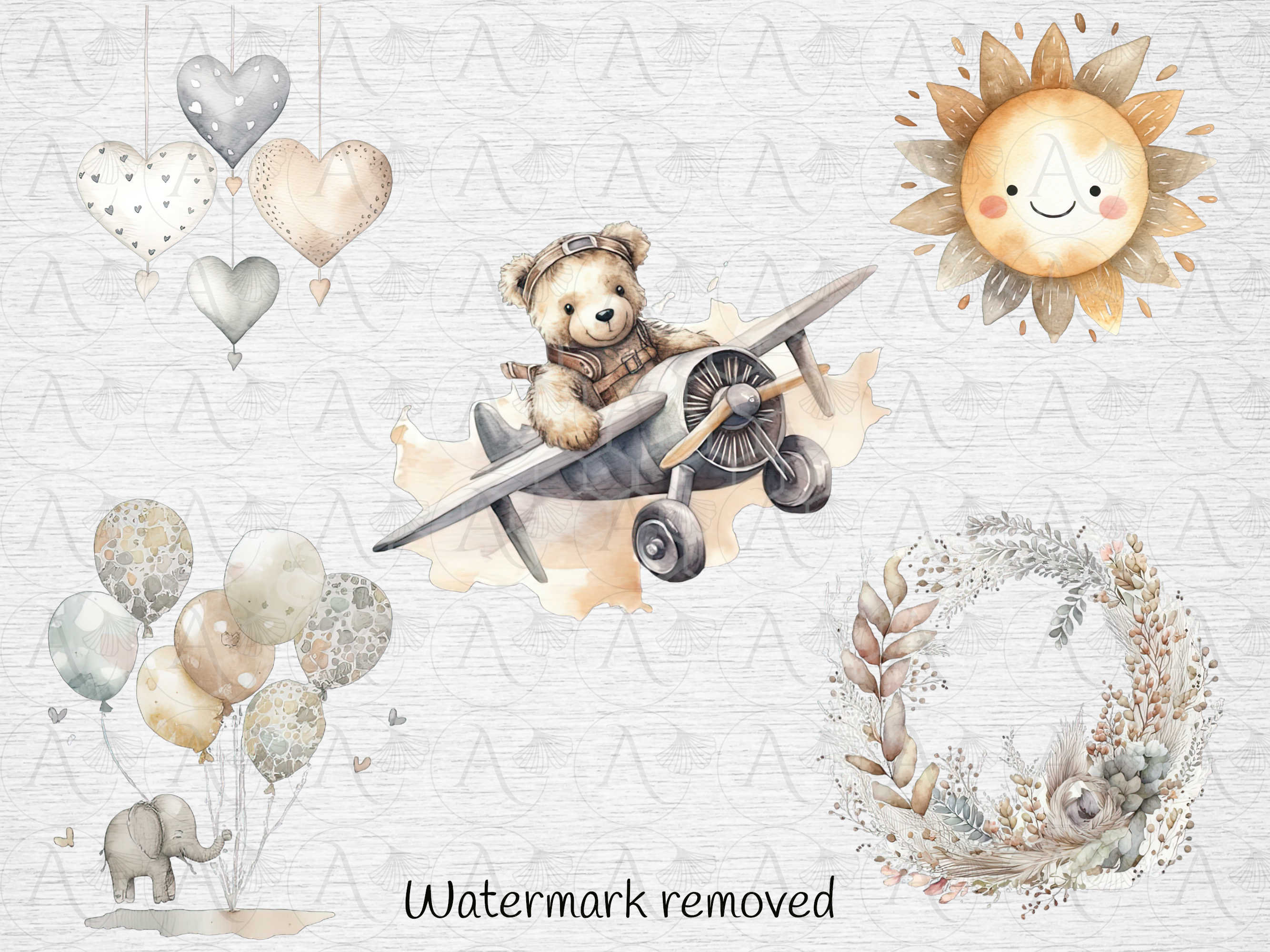 Boho Baby Nursery Clipart: Neutral Watercolor PNG (digital Download) - Etsy