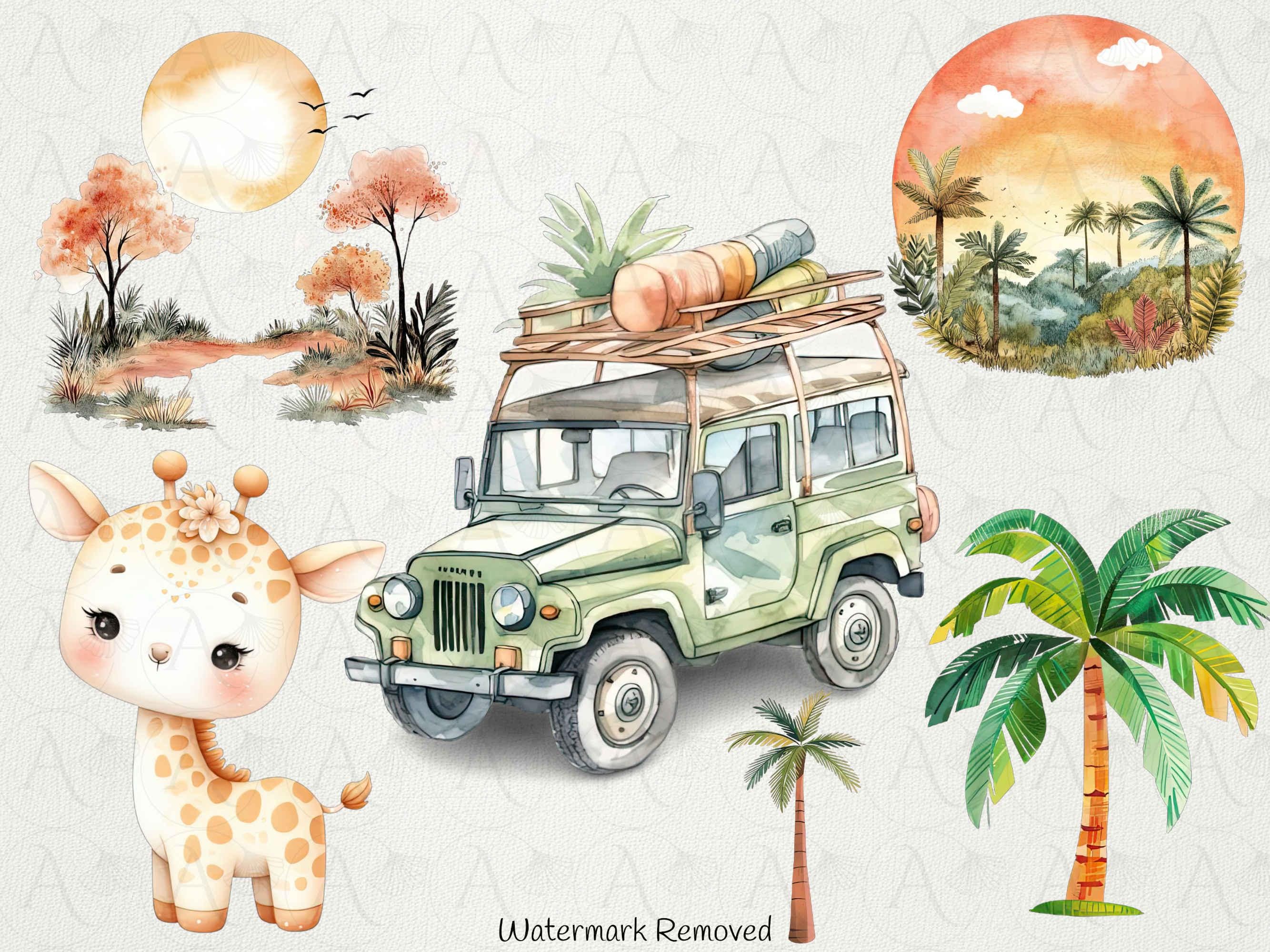 Watercolor Safari Animals Clipart: Jungle Baby Shower PNG (digital ...