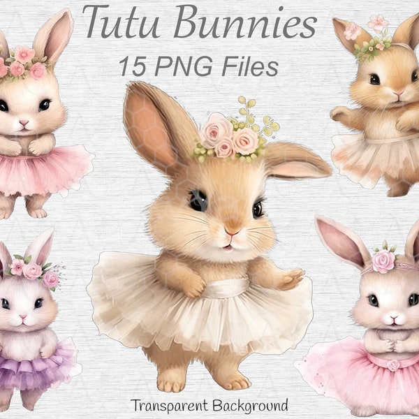 Adorable Ballerina Bunny Clipart:  Ballet Bunnies in Tutu Dress, Perfect for Nursery Decor, Cute Chubby bunny PNG