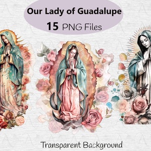 Nuestra Señora de Guadalupe Clipart - Virgen María PNG, Nuestra Señora de Guadalupe PNG, Virgen María Crafting Digital Paper Bundle, Acuarela
