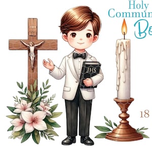 Première communion garçon, clipart baptême, clipart de fabrication de cartes religieuses, clipart baptême chrétien, téléchargement immédiat, Bible