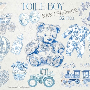 Toile Boy Baby Shower png clipart, toile de jouy kwekerij clipart set, baby shower graphics, decor kwekerij, chinoiserie clipart