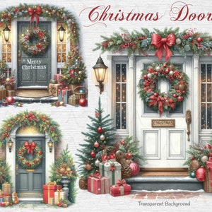 Clipart kerstdeuren - kerstdeuren scène uitnodiging clipart vakantie deuren en uitnodigingselementen ongewenste tijdschriften en papier ambachten, png