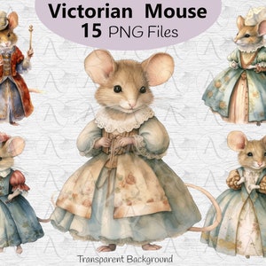 Paquet victorien de clipart de souris, PNG de souris, clipart de souris vintage, sublimation de souris, clipart de souris aquarelle, clipart de souris, clipart victorien
