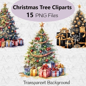 Watercolor christmas tree Clipart  15 PNGs -  Christmas decoration tree clipart, Christmas clipart, Junk Journals, Craft, prints, Download