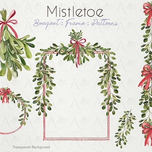 Borda e moldura de Natal, clipart de moldura de visco, buquê, padrões perfeitos para casamento, cartões comemorativos, cartão postal de Natal