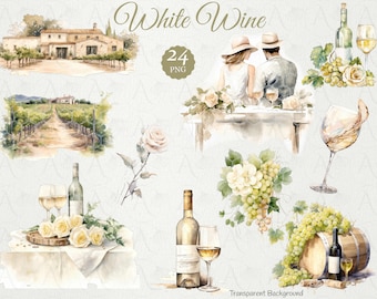 Whimsical White Wine Theme White Wine Winery Clipart -Perfect for DIY Projects White Wine Wedding Stickers, Scrapbooking Junk Journal