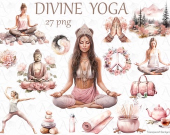 Clipart de yoga: Meditación, Nirvana, Autocuidado (Descarga digital)