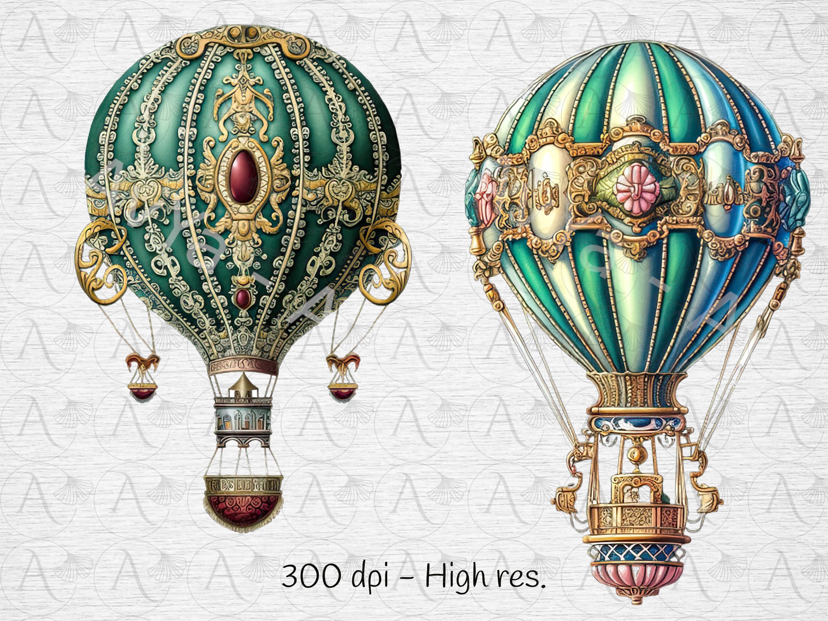 Vintage Hot Air Balloon Clipart: 15 PNG Victorian Graphics (digital ...