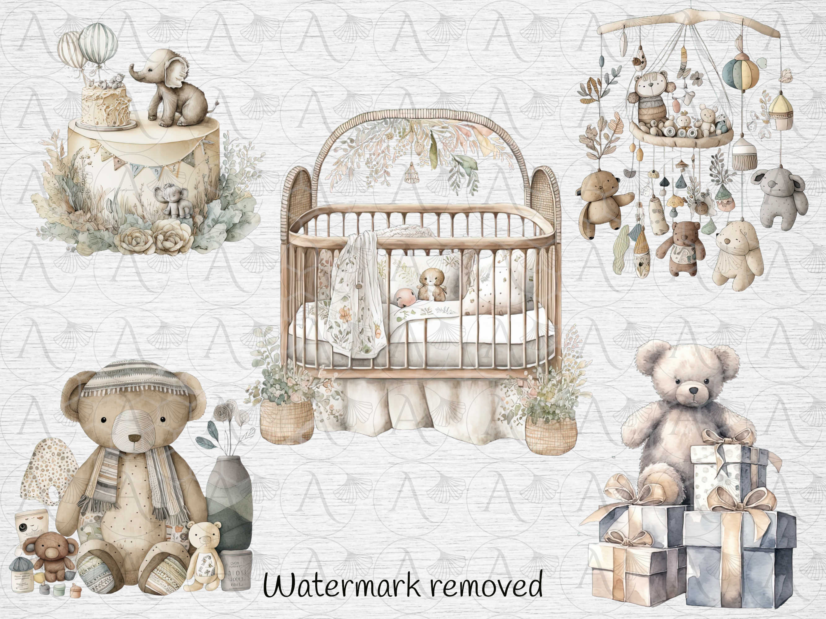Boho Baby Nursery Clipart: Neutral Watercolor PNG (digital Download) - Etsy