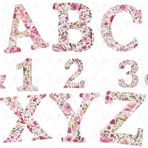 Floral Alphabet Clipart: Pink Flower Letters & Numbers (PNG Digital Download)