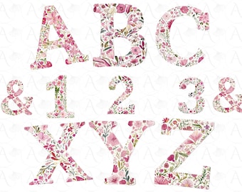 Floral Alphabet Clipart: Pink Flower Letters & Numbers (PNG Digital Download)