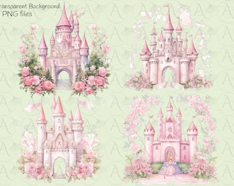 Pink Princess Castle Clipart: Floral PNG Images (Digital Download)