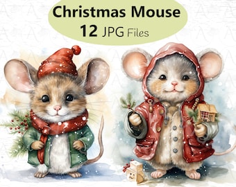 Weihnachten Maus Clipart: Urlaub Cliparts, Nikolaus Maus, Junk Journal, Karten, Drucke, Kommerzielle Nutzung