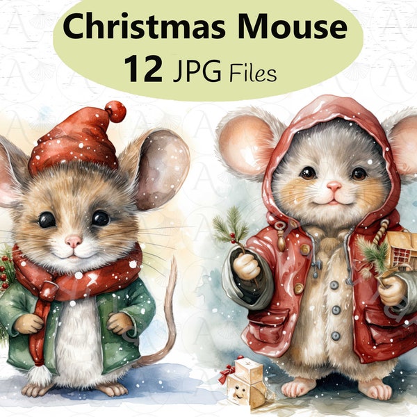 Christmas Mouse Clipart , Christmas Mouse JPG collection, Holiday clipart, Christmas Mice, Junk Journal, Cards , prints, Christmas decor