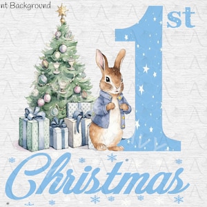 Flopsy Bunny 1st Christmas Tree , Christmas Baby first christmas, Card, Baby wall art, Clipart PNG Design, Instant Sublimation, First Xmas,