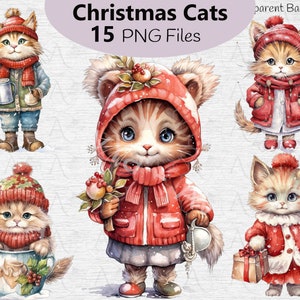 Christmas Cat Clipart - Cat PNG Clipart, Christmas  Santa Hat, Christmas Decoration Clipart, Christmas Kitten Junk Journal, Scrapbooking