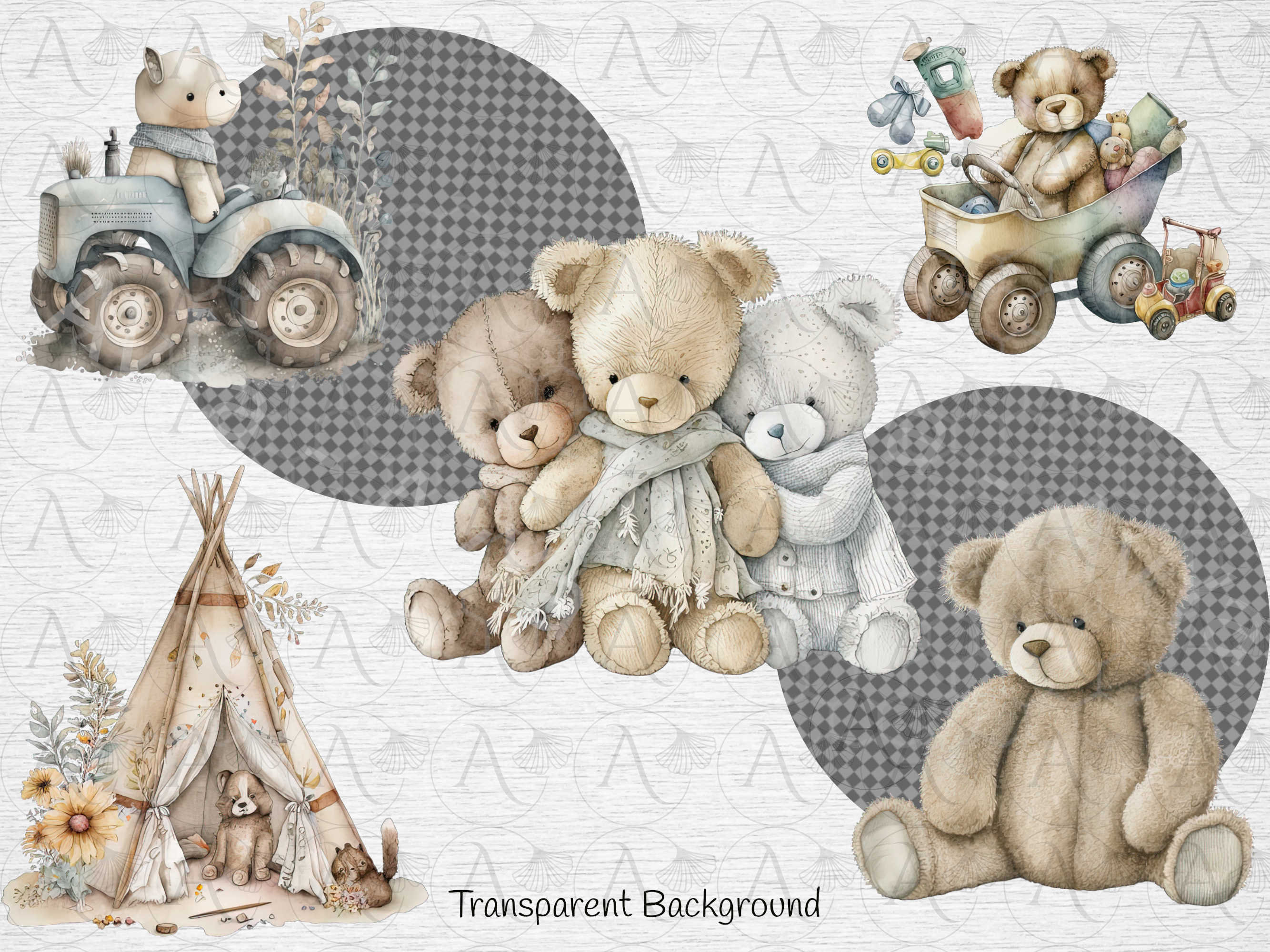 Boho Baby Nursery Clipart: Neutral Watercolor PNG (digital Download) - Etsy