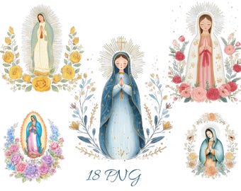 Virgin Mary Praying Clipart : Our Lady of Grace Print,  Religious Art Print 18 PNGs , Christian Wall Decor