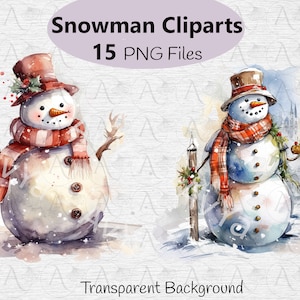 Pupazzi di neve di Natale - 15 PNG di alta qualità - Biglietti d&#39;auguri, pianificatori digitali, diari spazzatura, abbigliamento, artigianato, stampe, download digitale