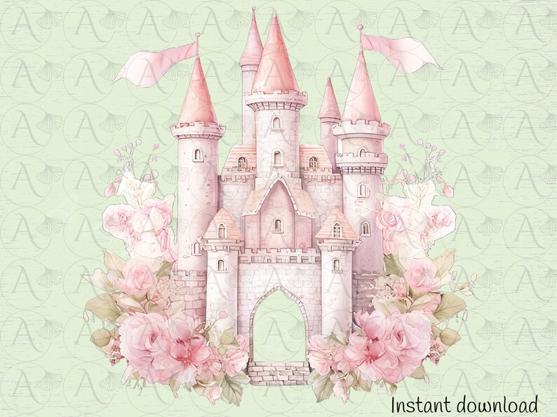 Turret And Roses Pink Princess Castle Clipart: Floral PNG Images (digital Download) - Etsy
