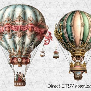 Vintage Hot Air Balloon Clipart: 15 PNG Victorian Graphics (digital ...